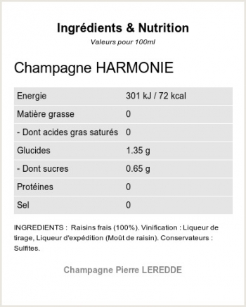 Champagne Brut Harmonie - Ingrdients et Nutrition 